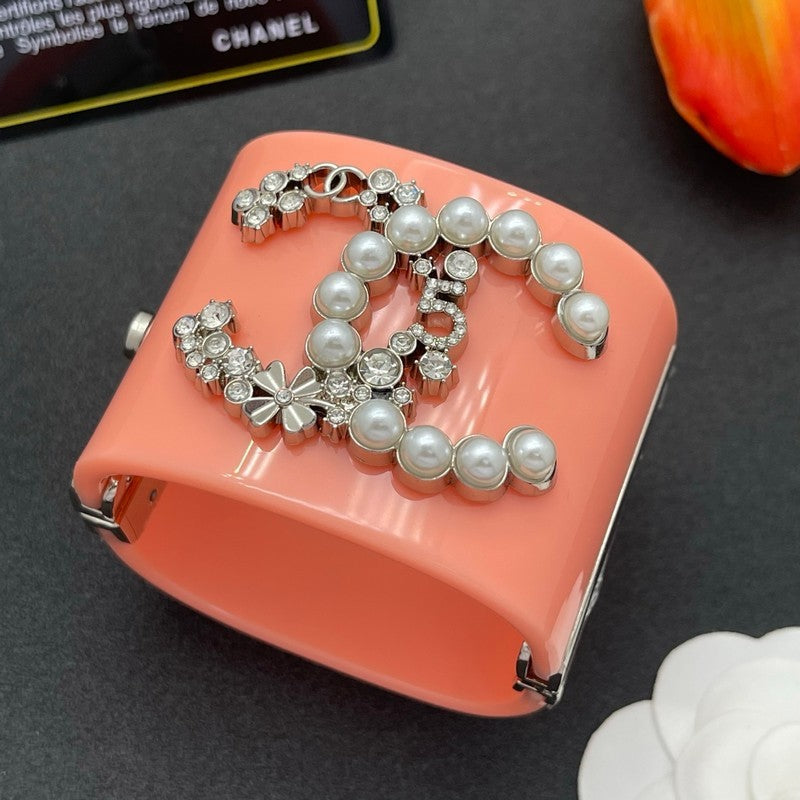 18K Chanel Pearl & Diamond Pink Cuff Bracelet