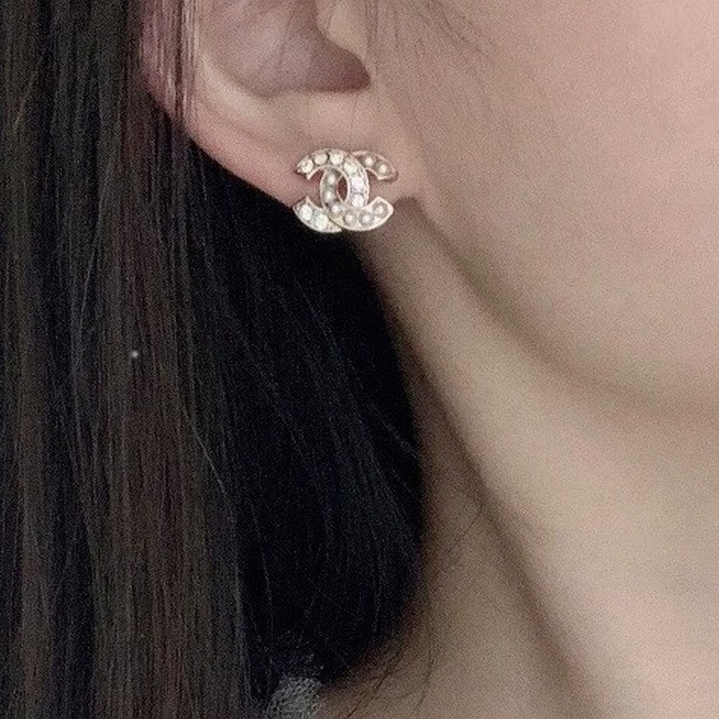18K Chanel Diamond & Pearl Earrings