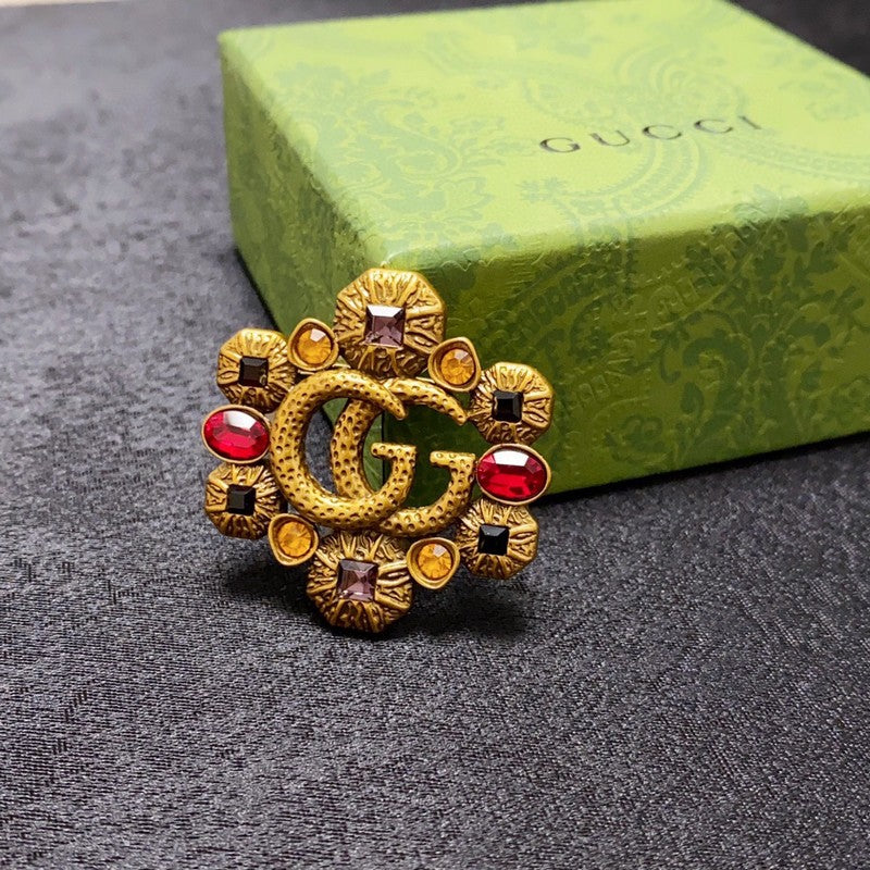 18K Gucci Flower Crystal Brooch
