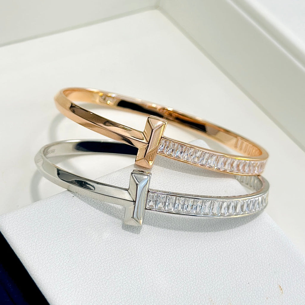 18K Tiffany Wide Diamond Hinged Bracelet
