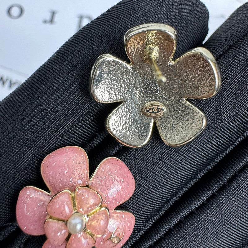 18K Chanel 26C Pink Camellia Earrings