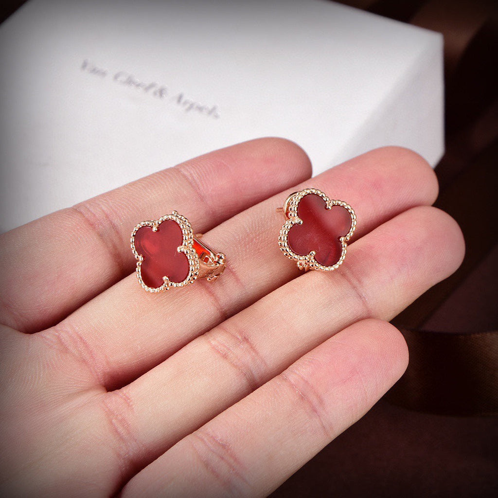 18K Van Cleef & Arpels Vintage Alhambra Carnelian Earrings