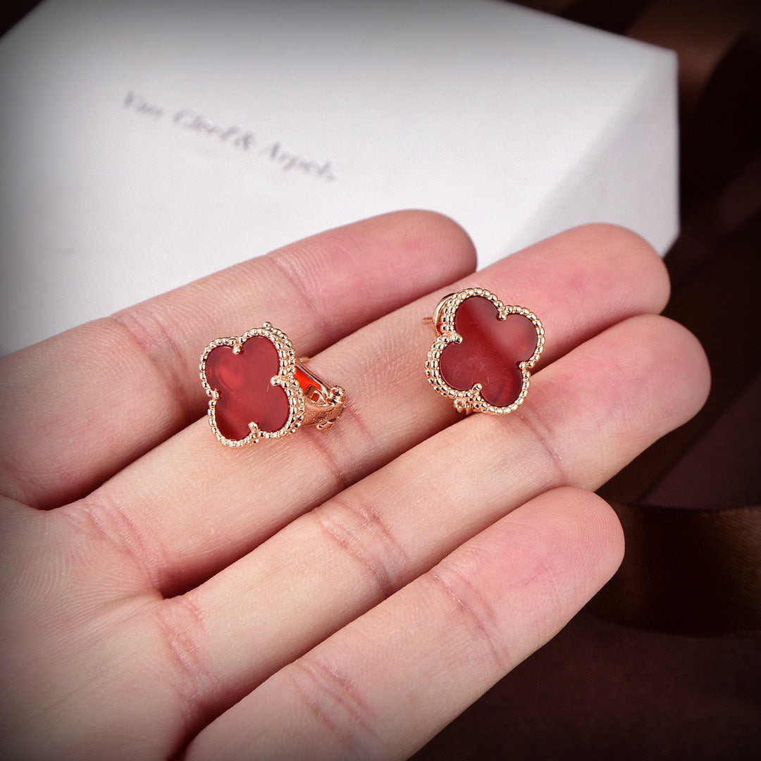 18K Van Cleef & Arpels Vintage Alhambra Carnelian Earrings