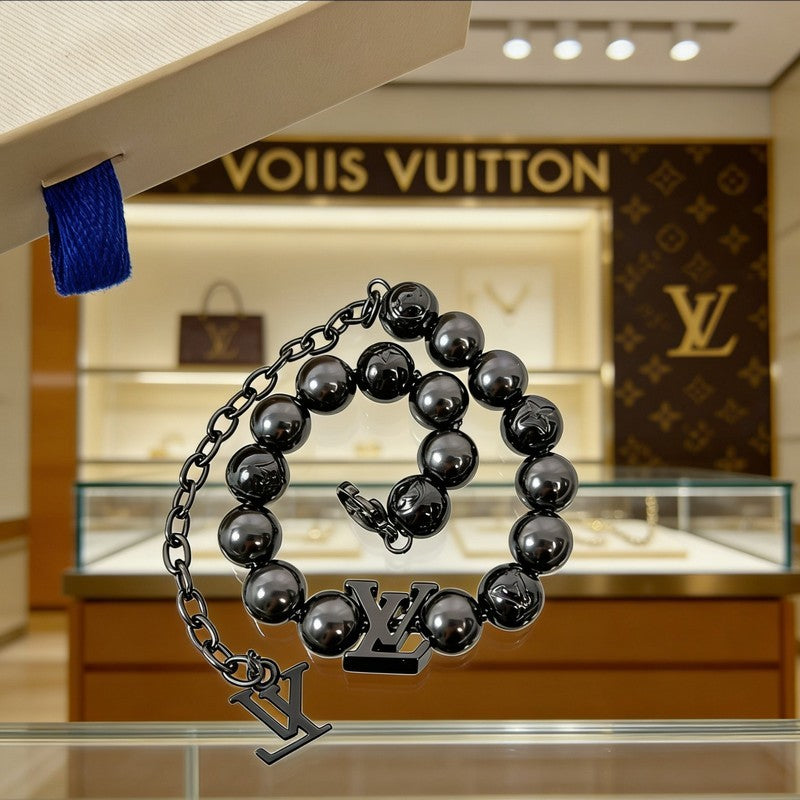18K Louis Vuitton Monogram Pearls Black Bracelet