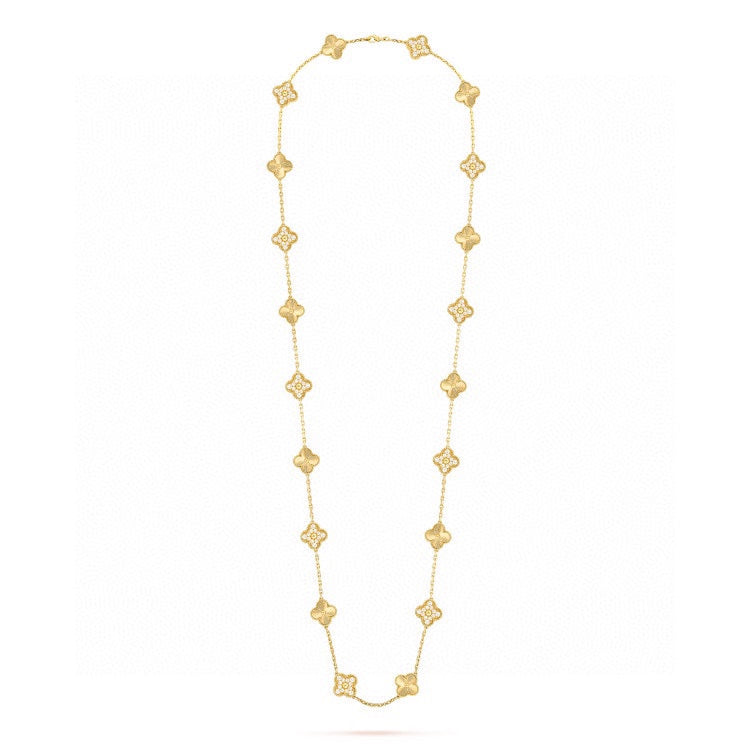 18K Van Cleef & Arpels Vintage Alhambra 20 Motifs Long Necklace