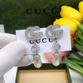 18K Gucci Diamond Pearl Drop Earrings
