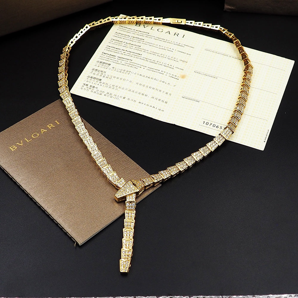 18K BVLGARI BV Serpenti Viper Full Pave Diamonds Necklace