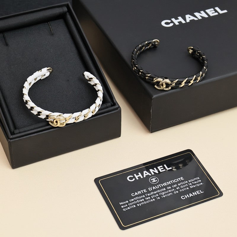 18K Chanel 26C Black & White Leather Bracelet