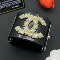18K Chanel Pearl Diamond Black Cuff Bracelet