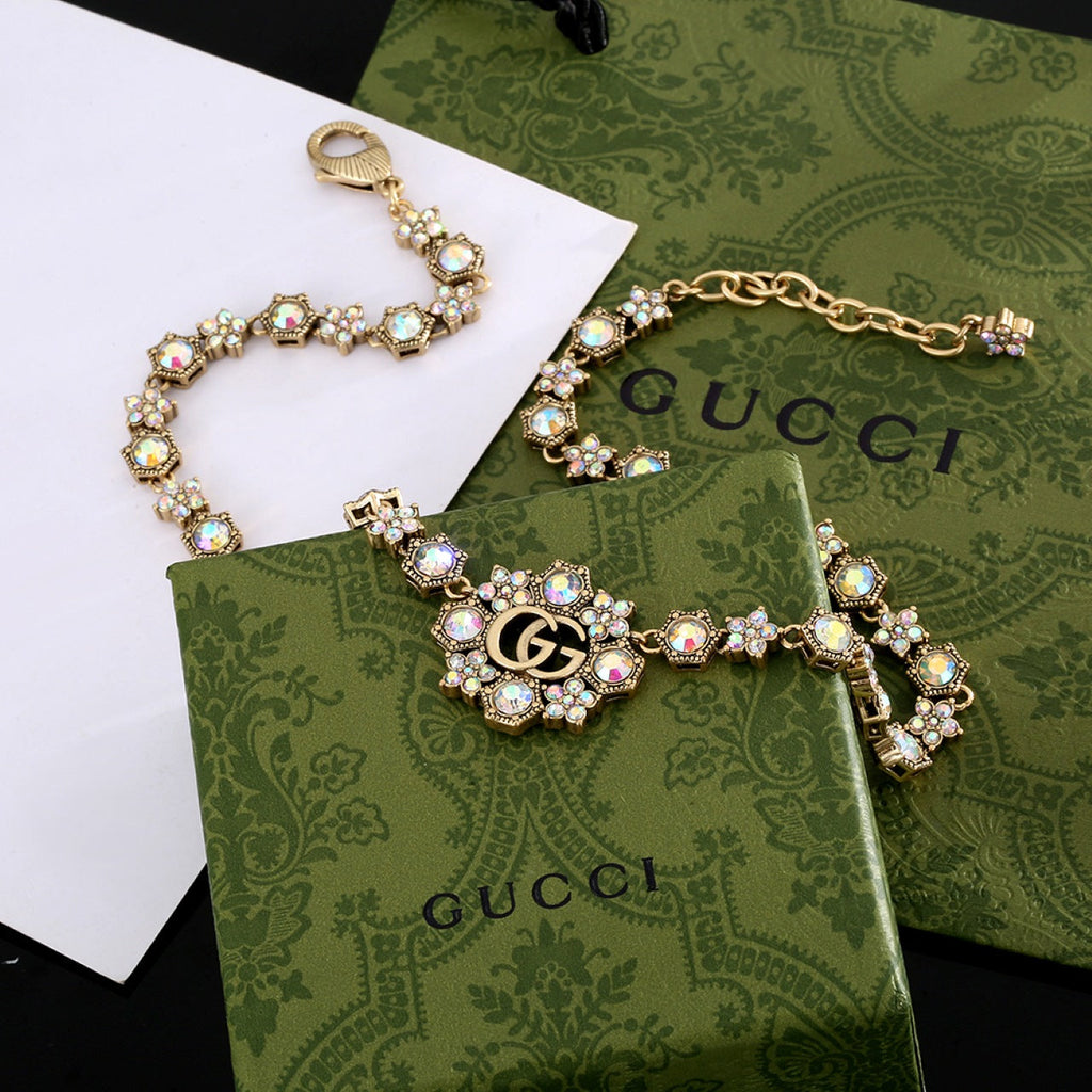 18K Gucci Crystals Chain Choker Necklace