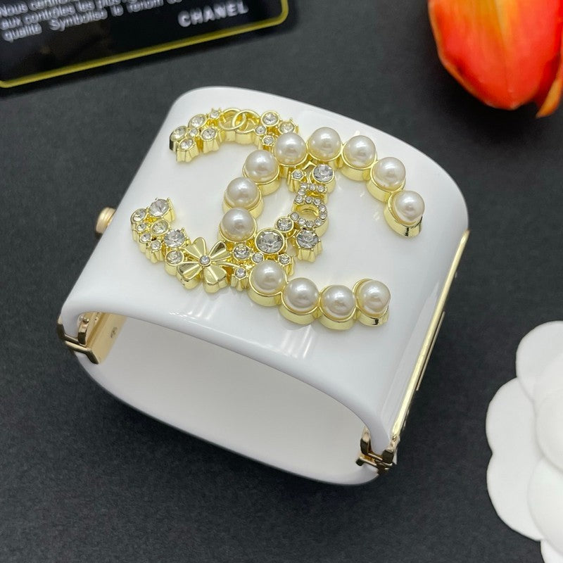 18K Chanel Pearl & Diamond White Cuff Bracelet