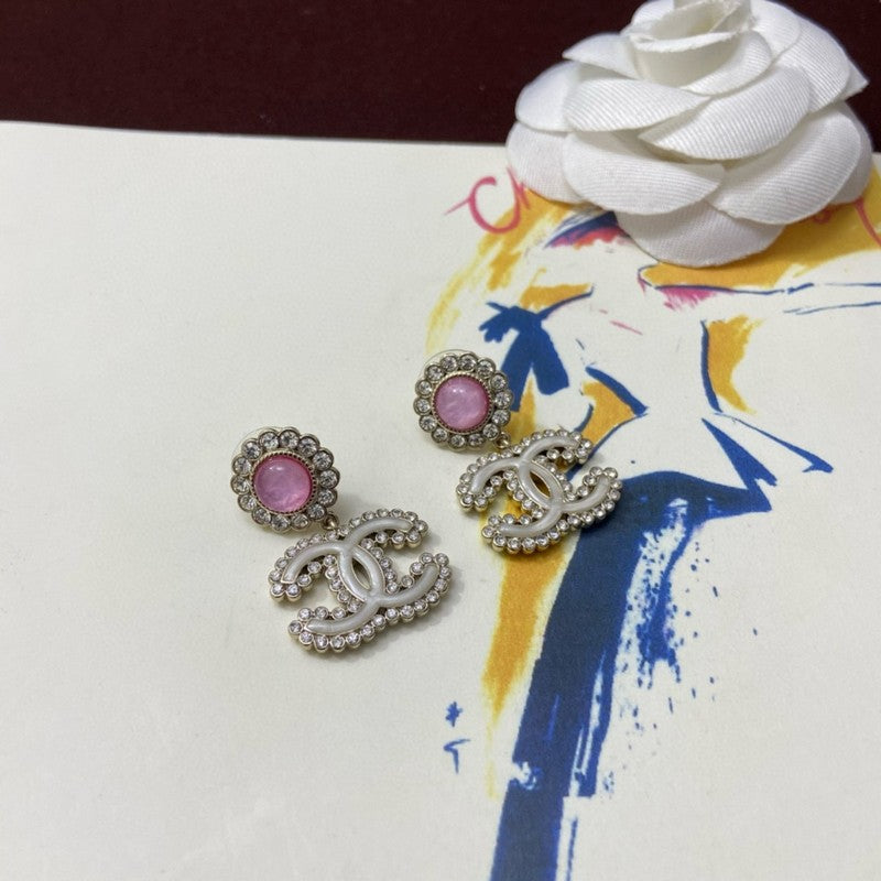 18K Chanel Pink Crystal Pave Diamond Earrings