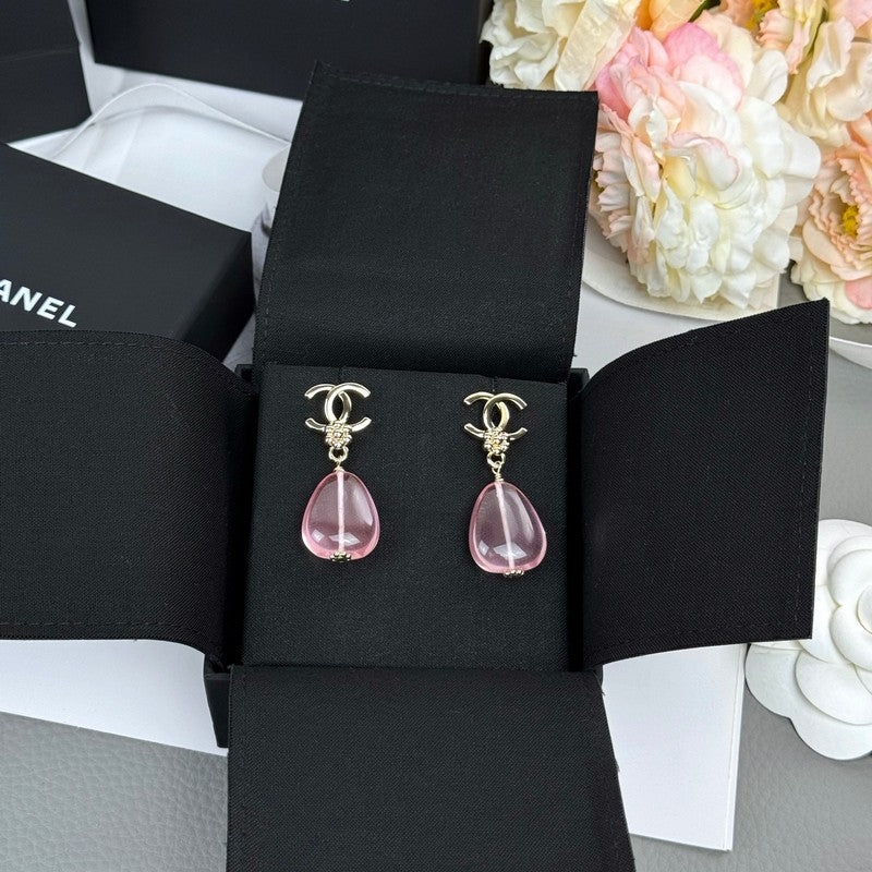 18K Chanel 26C Pink Crystal Gold Earrings