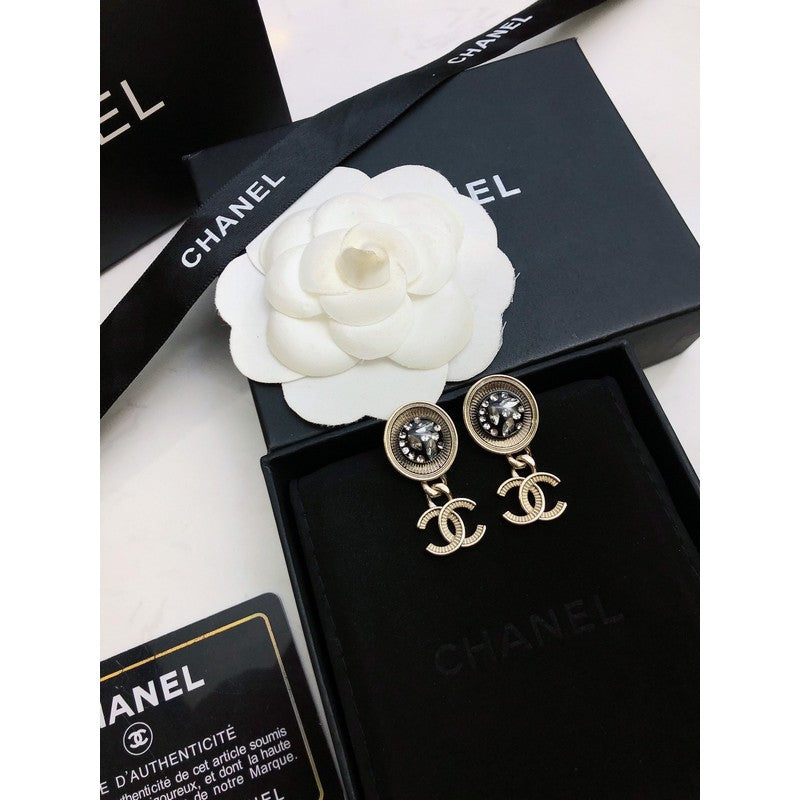 18K Chanel Black Crystal Earrings