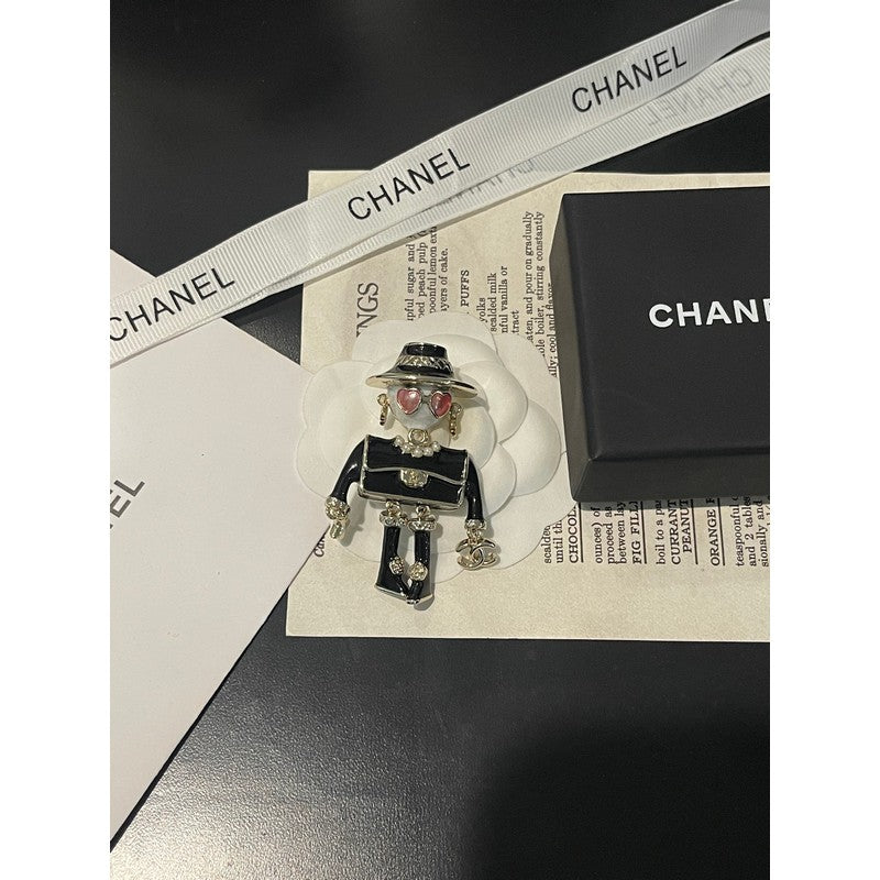 18K Chanel 24B Pink & Black Robot Gold Brooch