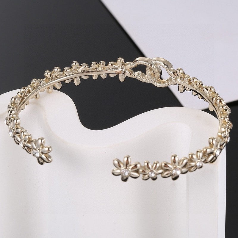 18K Chanel Crystal Flower Open Cuff Bracelet