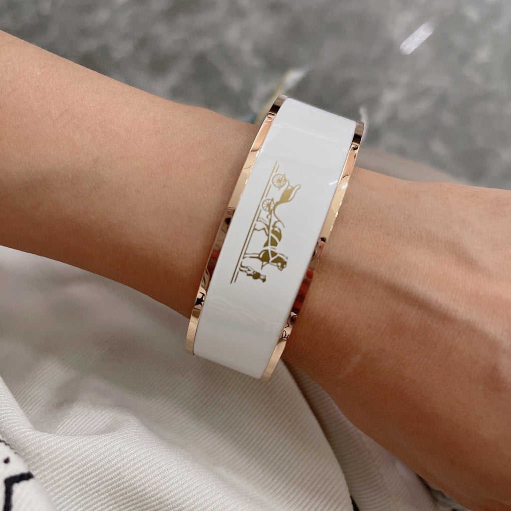 18K Enamel Wide Bangle Hermes Bracelet