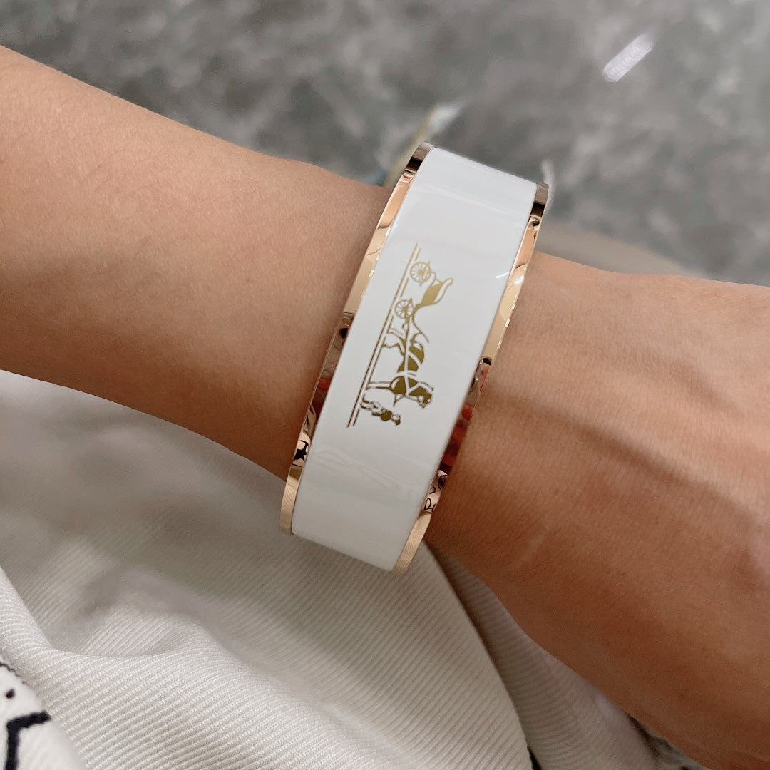 18K Enamel Wide Bangle Hermes Bracelet