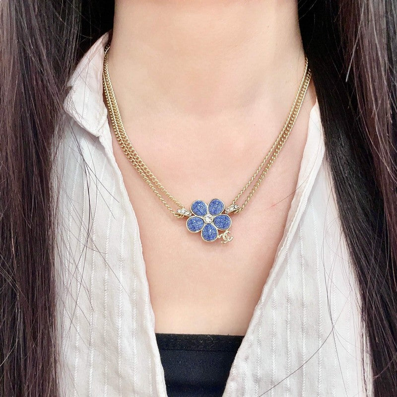 18K Chanel Blue Gold Camellia Chain Necklace