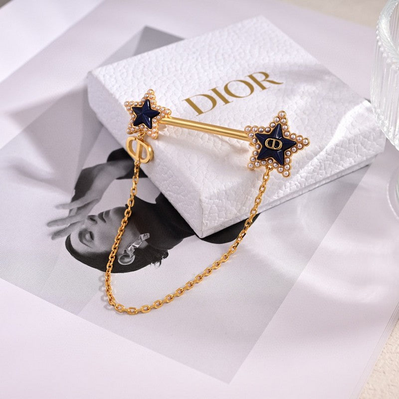 18K Dior Black Star Gold Chain Brooch