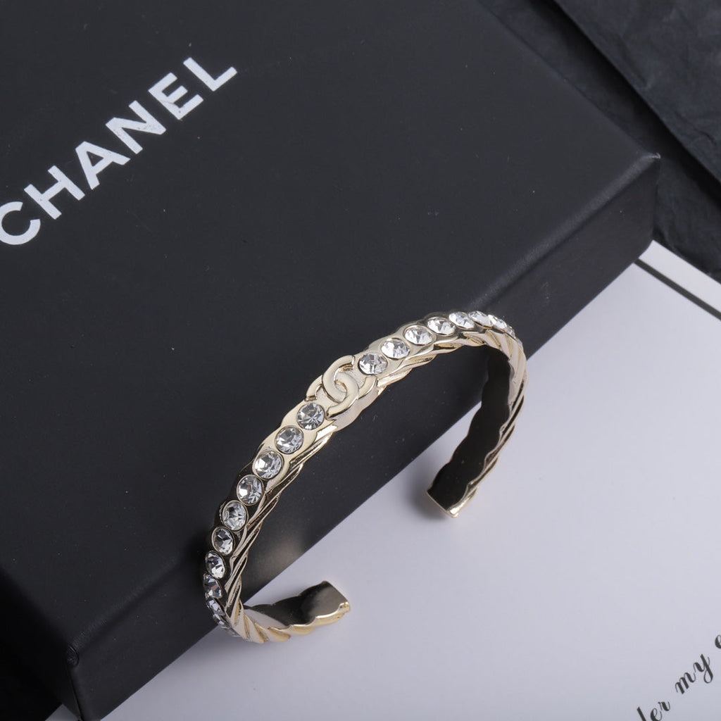 18K Chanel Open Cuff Crystals Bracelet