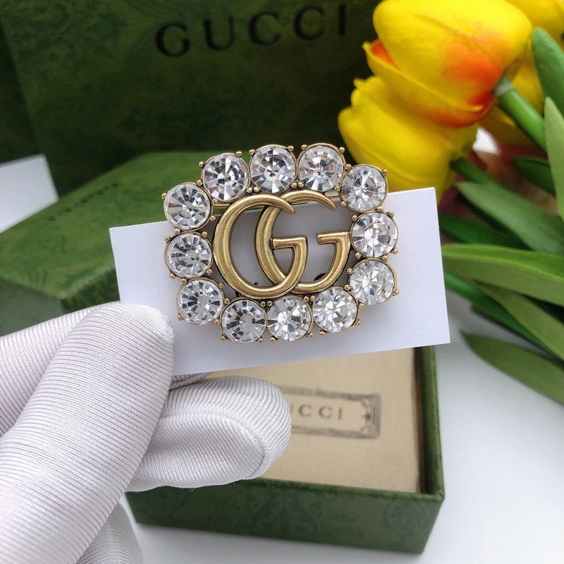 18K Gucci Crystal Square Brooch