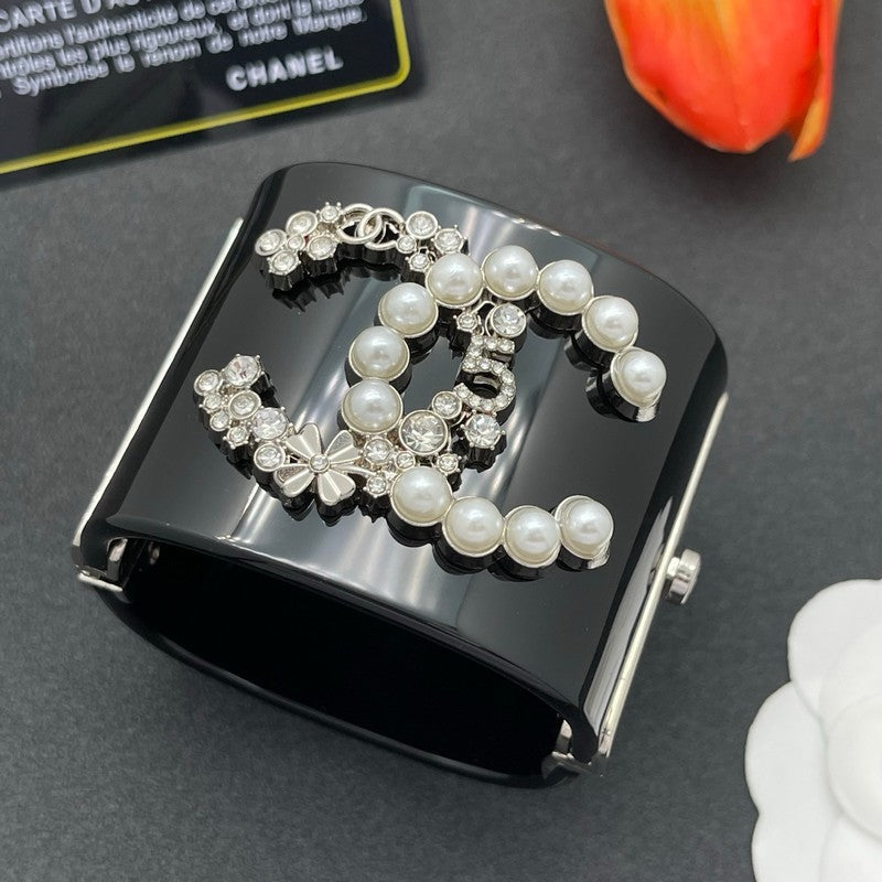 18K Chanel Pearl & Diamond Black Cuff Bracelet