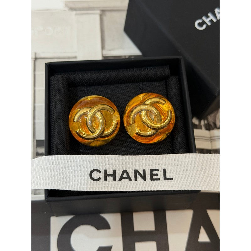 18K Chanel Orange & Red Crystal Round Earrings