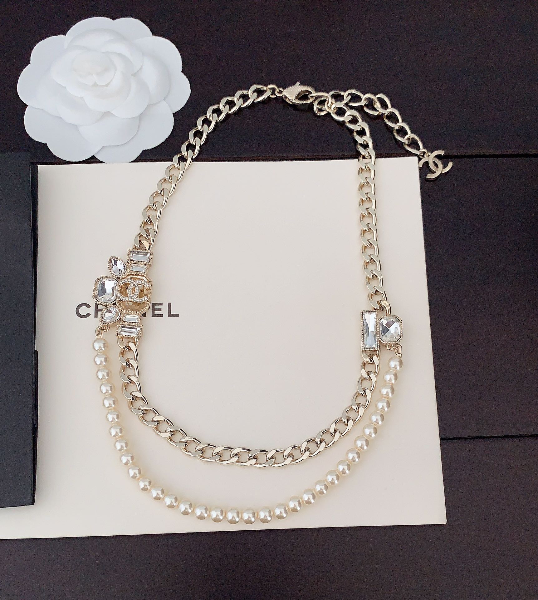 18K Chanel Pearls Crystals Necklace