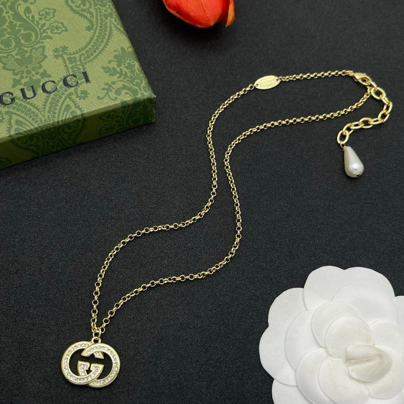 18K Gucci Gold Pearl Drop Necklace