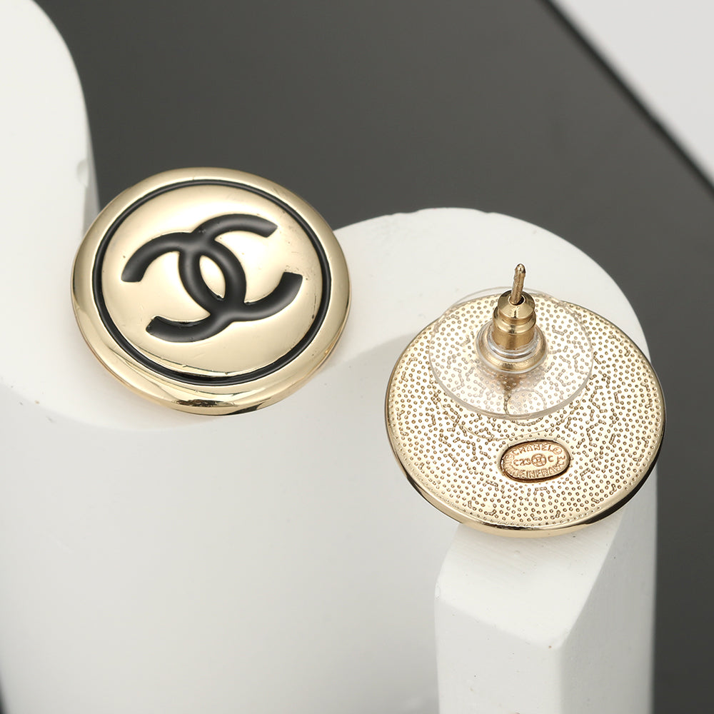 18K Chanel Black Button Earrings