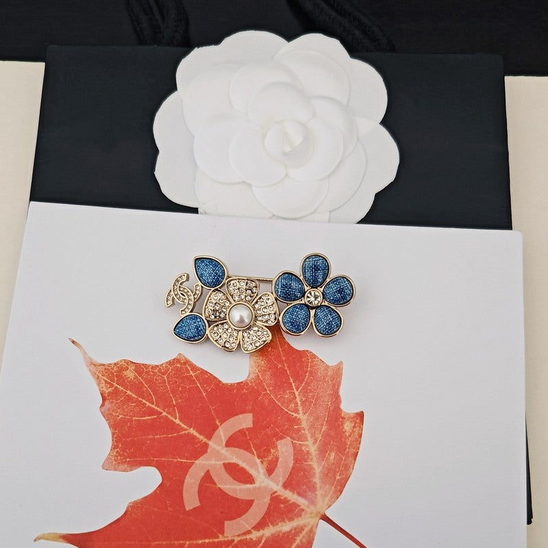 18K Chanel Blue Flower Diamond Brooch