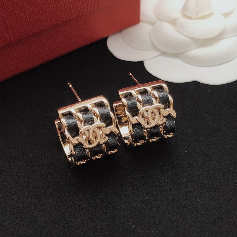 18K Chanel Leather Gold Circle Earrings