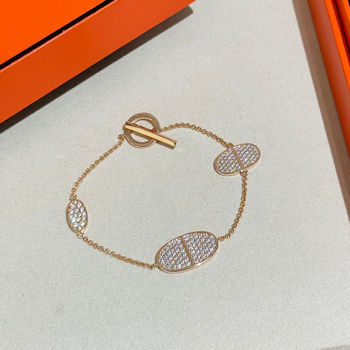 18K Chaine D'Ancre Verso Diamond Hermes Bracelet