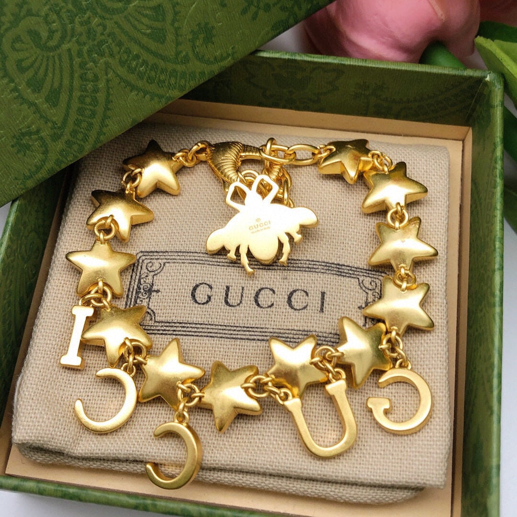 18K Gucci Script Crystals Bracelet