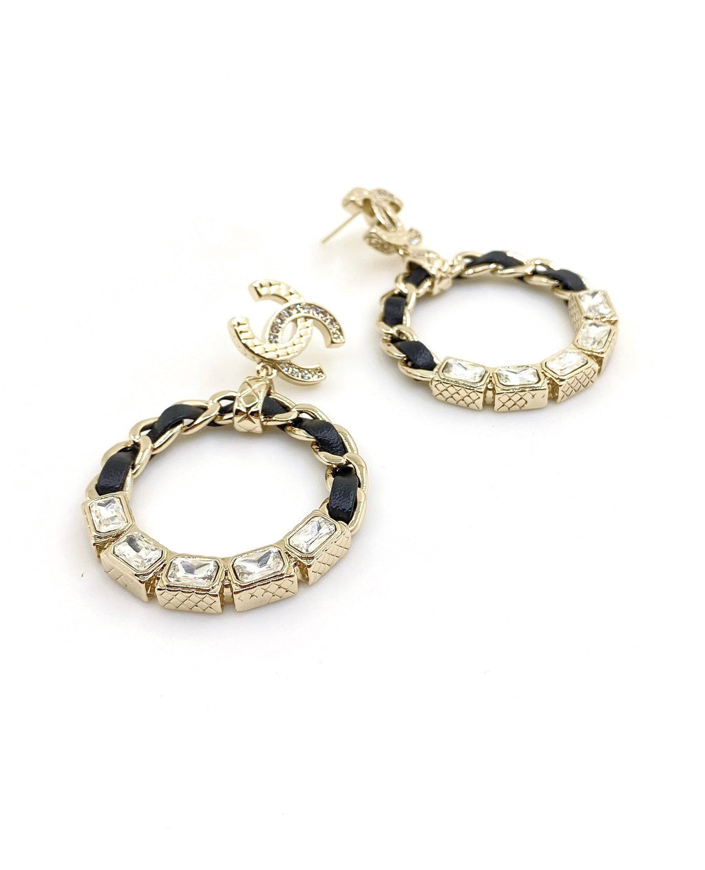 18K Chanel Leather Cricle Earrings