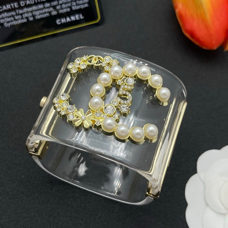 18K Chanel Pearl & Diamond Transparent Cuff Bracelet