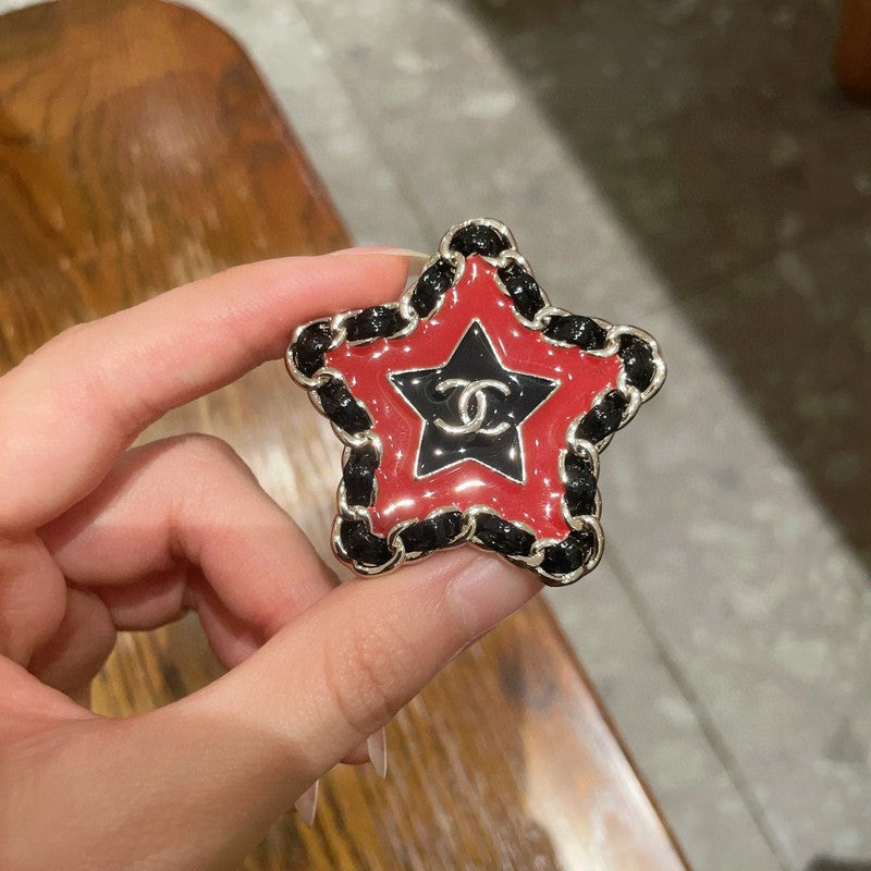 18K Chanel Black & Red Star Leather Brooch