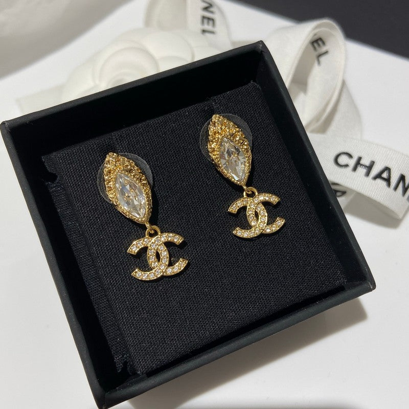 18K Chanel Diamond Gold Pendant Earrings