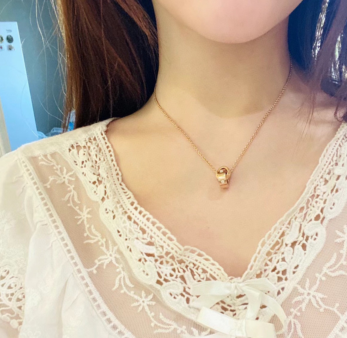 18K BVLGARI BV Two Rings Necklace