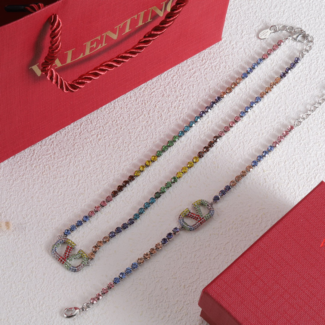 18K Valentino Vlogo Multi-Color Crystals Necklace