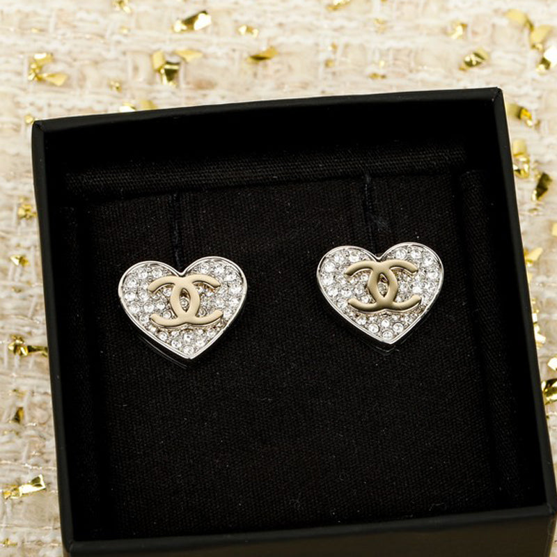 18K Chanel Diamond Heart Gold Earrings