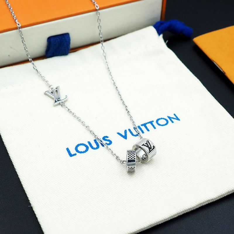 18K Louis Vuitton Damier Rings Pendant Necklace