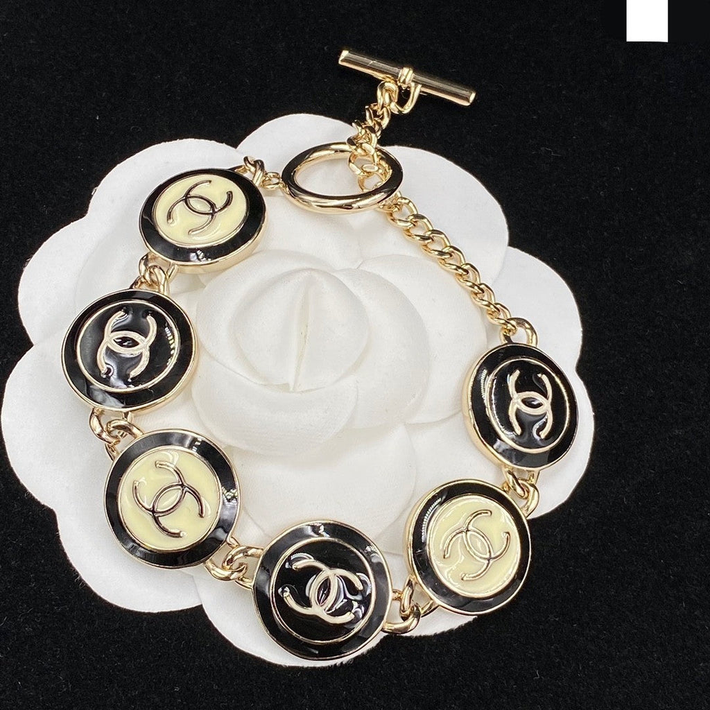 18K Chanel Black & White Resin Chain Bracelet