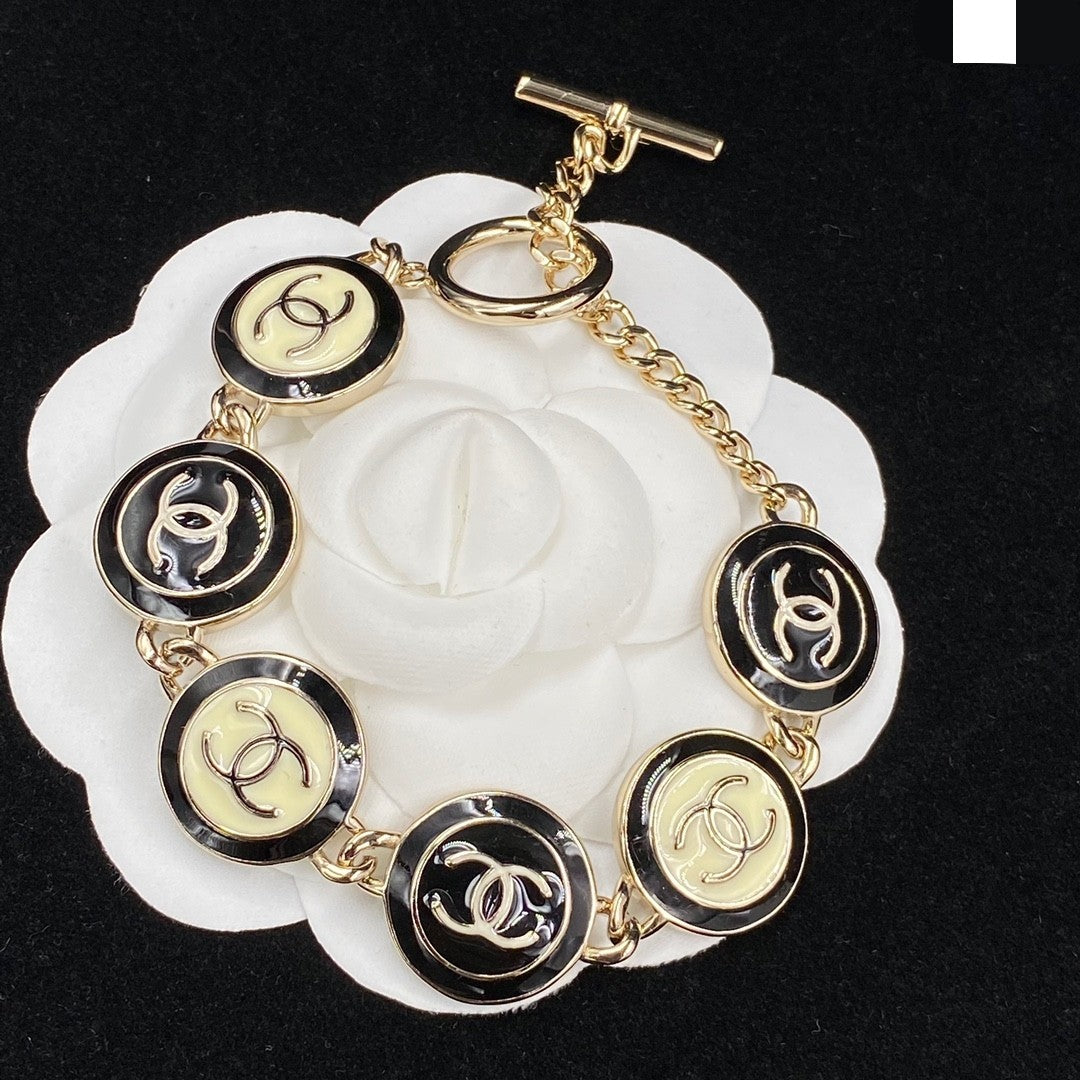18K Chanel Black & White Resin Chain Bracelet