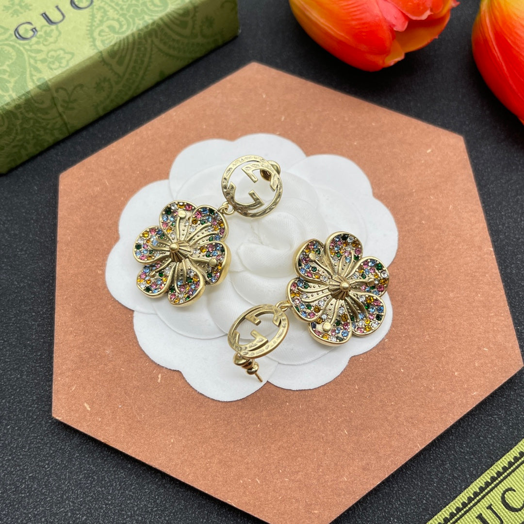 18K Gucci Color Crystals Flower Earrings