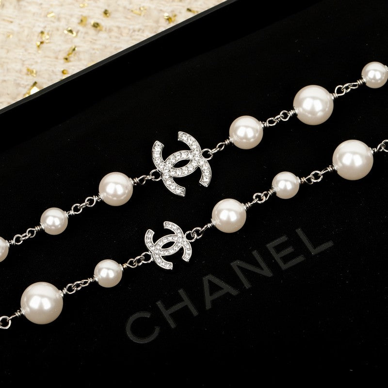 18K Chanel White Gold Long Pearl Necklace