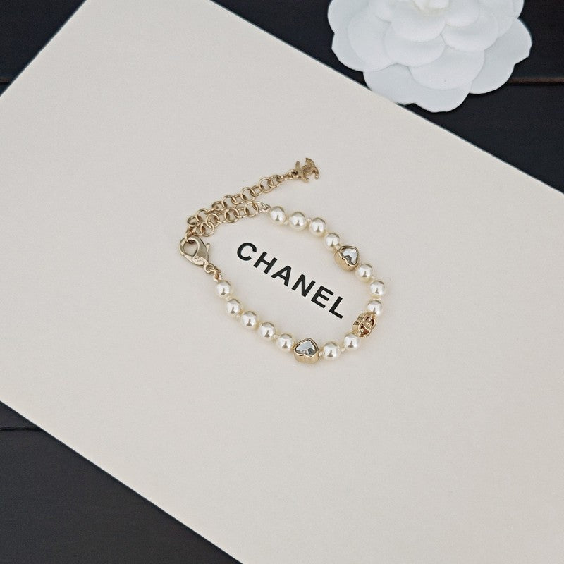 18K Chanel Pearl Heart Crystal Bracelet