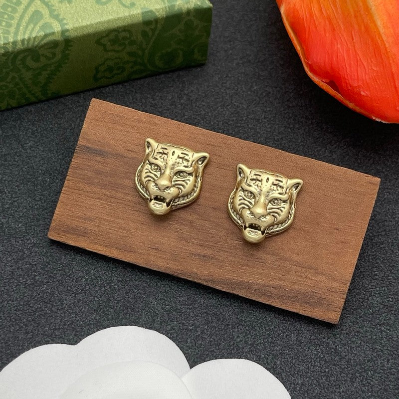 18K Gucci Tiger Head Gold Earrings