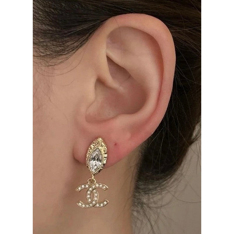 18K Chanel Crystal Gold Earrings